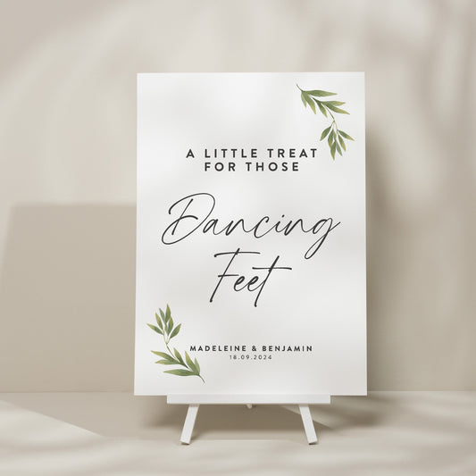 Botanical Wedding Sign For Flip Flops, Minimalist Wedding Signage, Dancing Feet Wedding Sign, Take A Pair Foliage Wedding Sign 'Madeleine'
