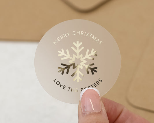 Merry Christmas Sticker, Personalised Christmas Sticker, Custom Christmas Label, Gold Foil Snowflake Sticker, Christmas Envelope Seal