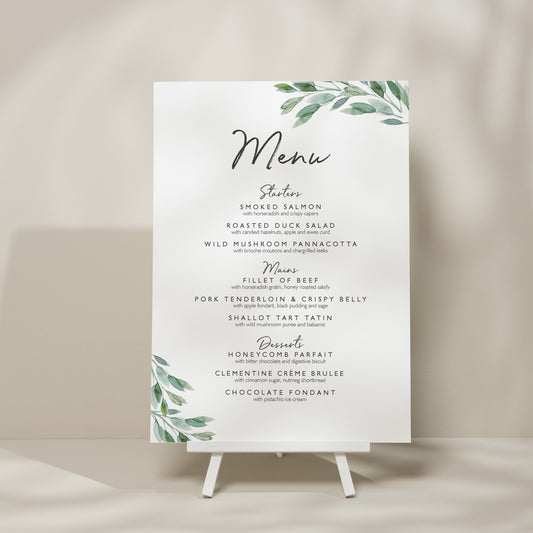 Botanical Greenery Wedding Food Menu Sign, Menu Wedding Sign, Wedding Food Sign, Wedding Signage, Foliage 'Callista'