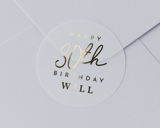 30th Birthday Sticker, Personalised Birthday Sticker, Gold Foil Birthday Label, Custom Birthday Party Sticker, Birthday Sticker for Him