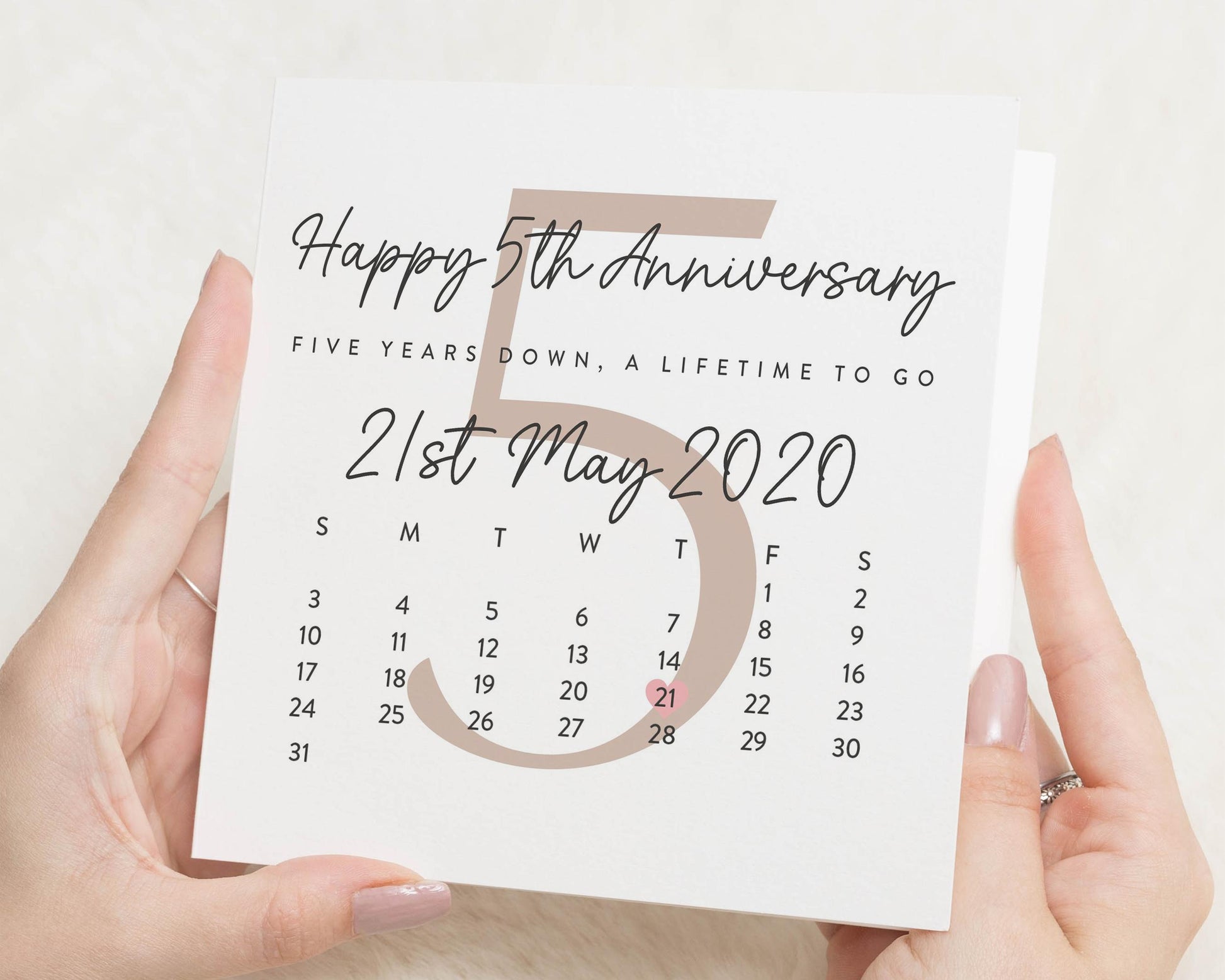 5th Anniversary Card, Personalised Anniversary Card, Fifth Anniversary Card, Custom Date Card, Anniversary Card for Husband, Wife, Couple