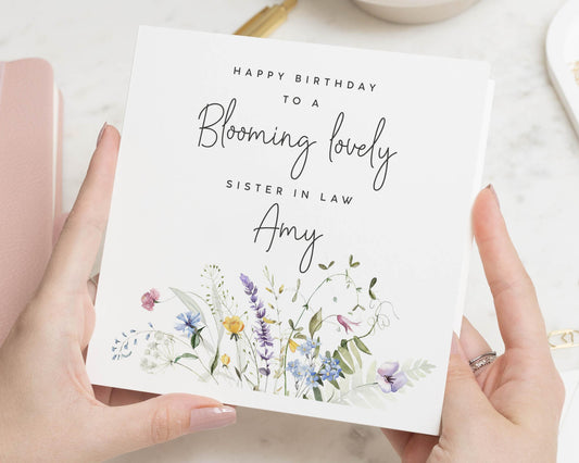 Birthday Card for Sister in Law, Personalised Floral Birthday Card, Birthday Card for Her, Blooming Lovely Birthday Card