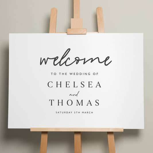 Wedding Welcome Sign, A1 Wedding Sign, Calligraphy Wedding Signage, Personalised Modern Welcome Sign, Minimalist Wedding Design 'Chelsea'