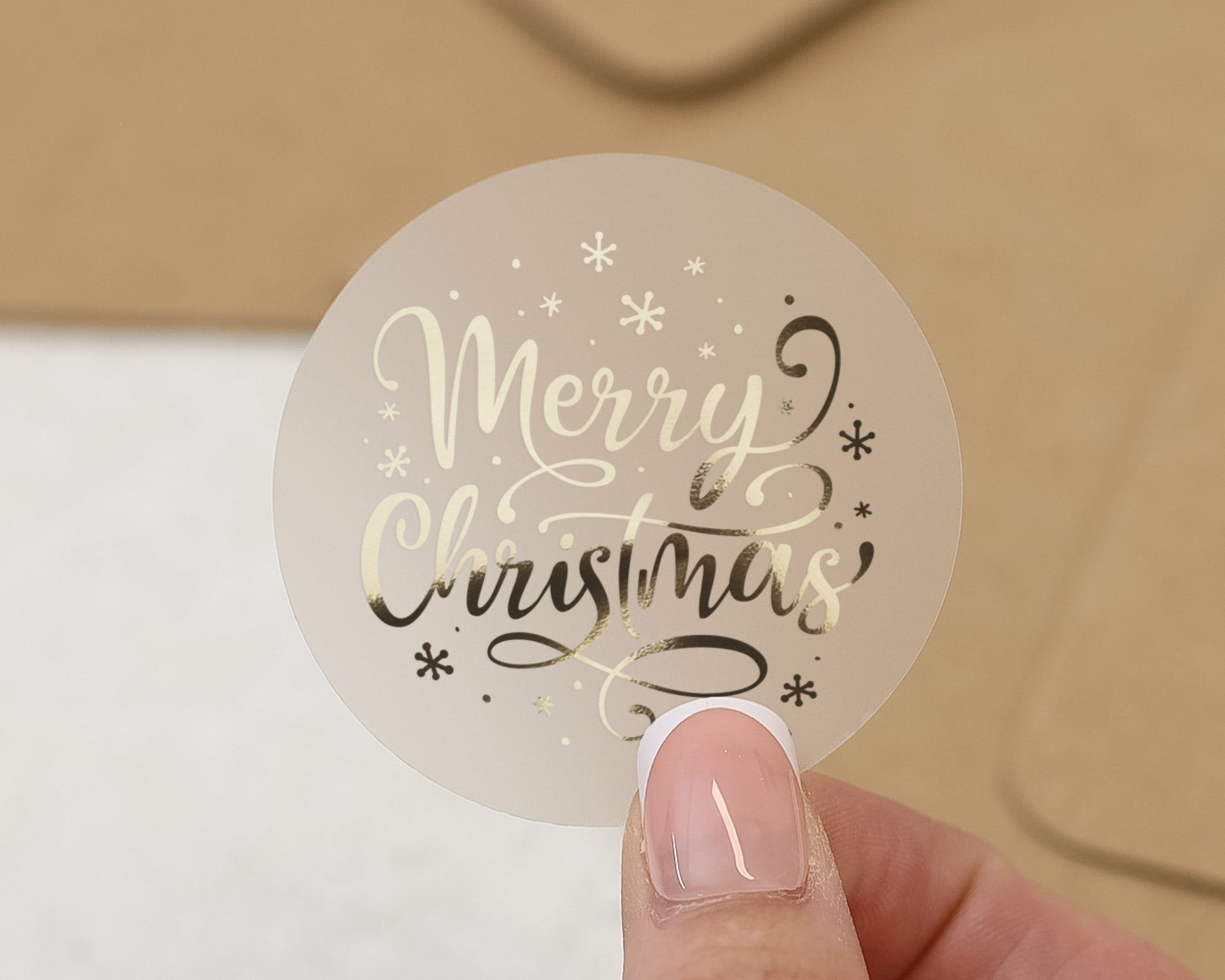 Merry Christmas Sticker, Christmas Gift Sticker, Gold Foil Christmas Label, Festive Sticker, Holiday Gift Wrap Sticker