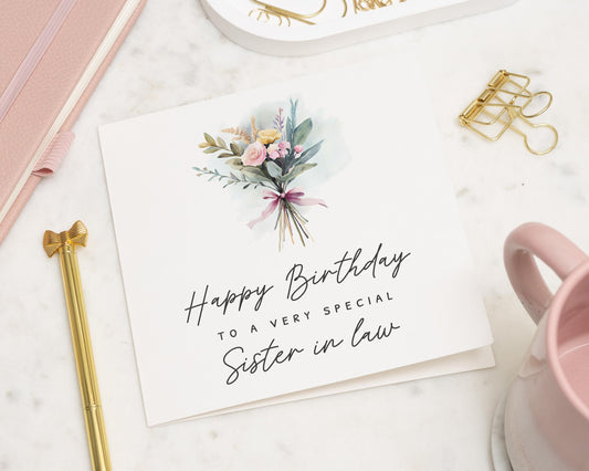 Birthday Card for Sister in Law, Sister in Law Birthday Card, Birthday Card for Her, Floral Birthday Card, Special Sister in Law Card