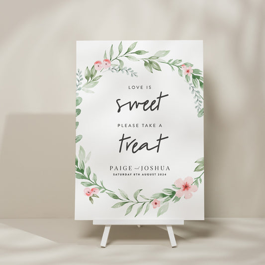 Floral Sweet Table Wedding Sign, Wedding Sweet Station Sign, Take A Treat Wedding Sign, Love Is Sweet Sign, Minimalist Wedding Sign 'Paige'