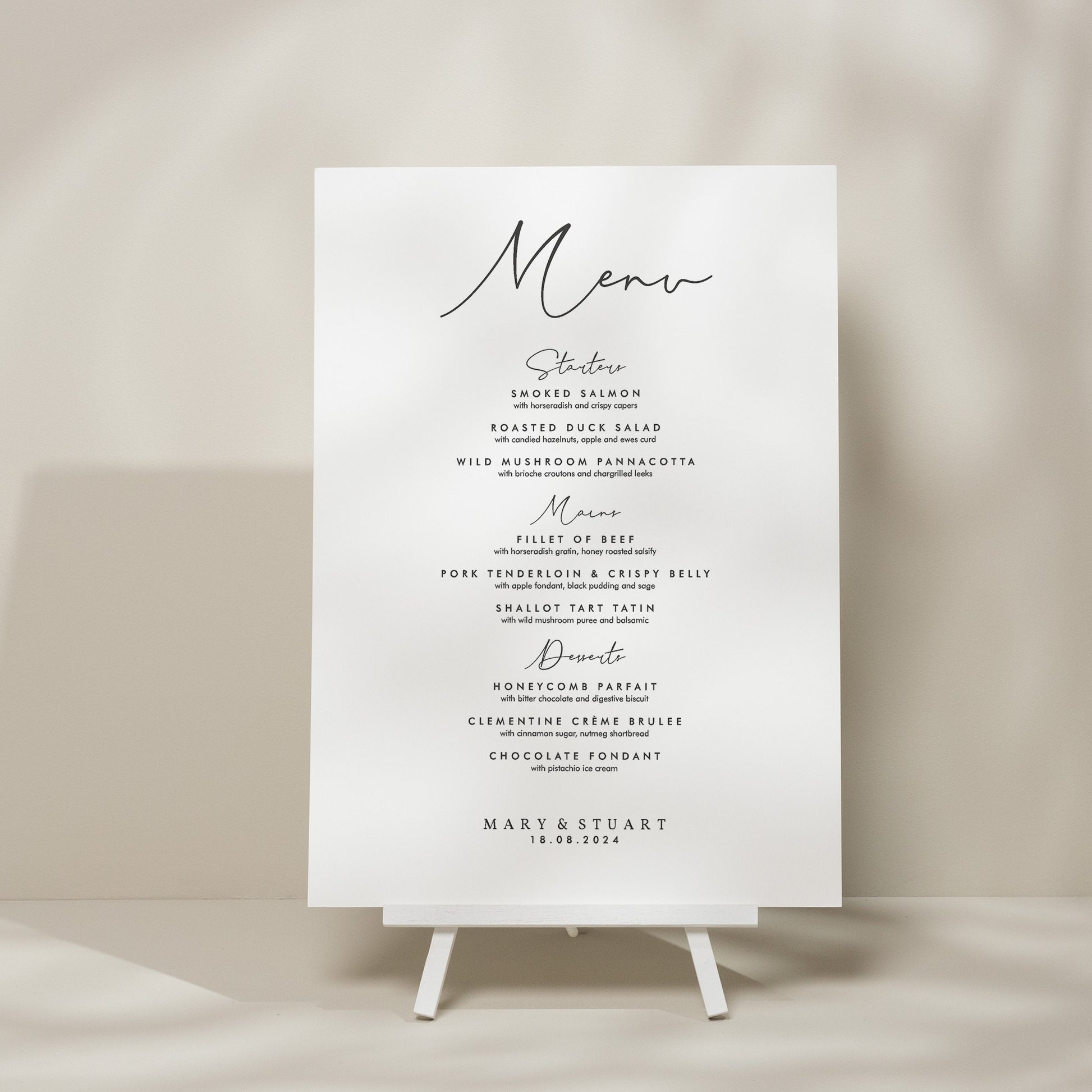 Simple Modern Wedding Food Menu Sign, Calligraphy Wedding Signage, Minimalistic Wedding Menu Sign, Elegant Wedding Sign 'Mary'