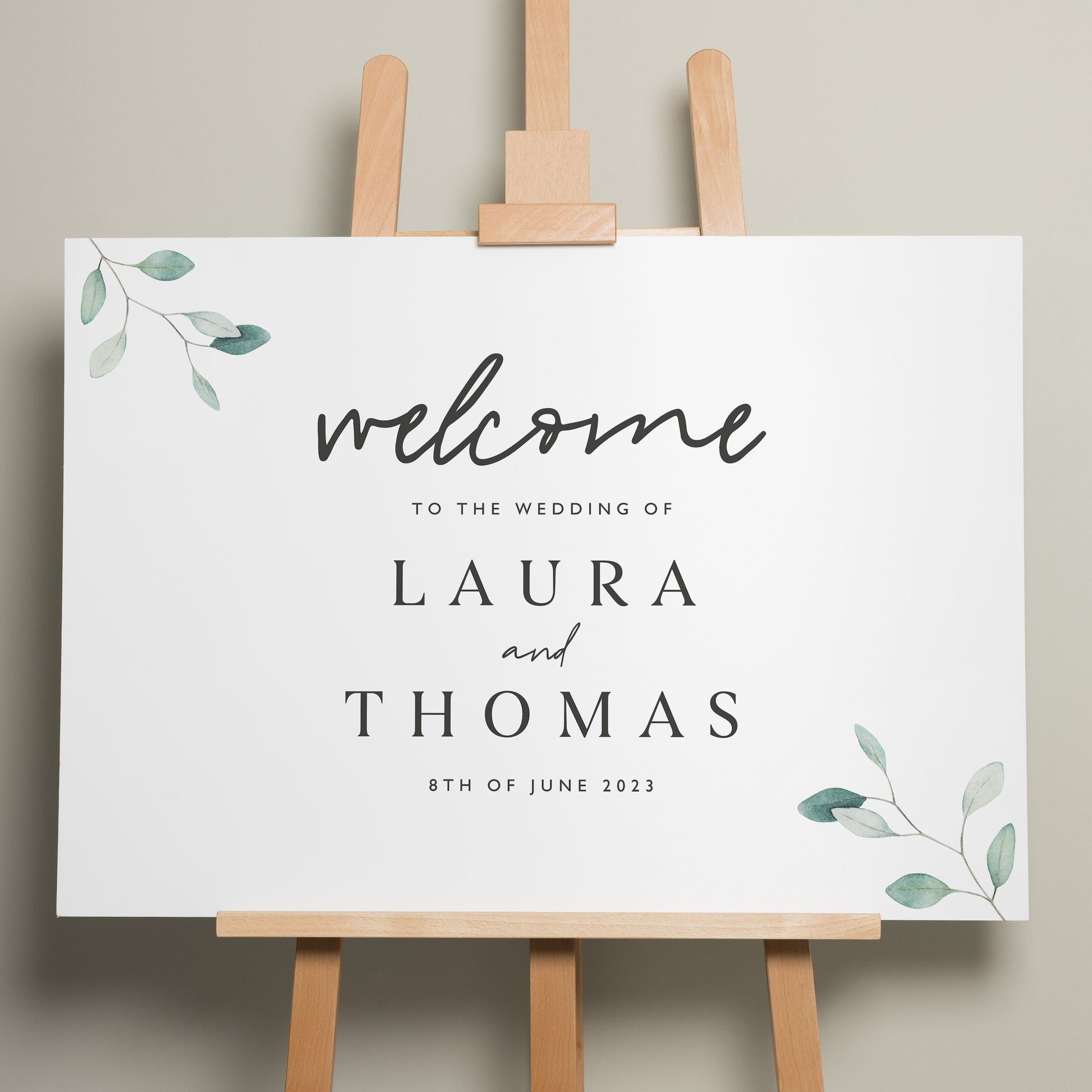 Wedding Welcome Sign, A1 Wedding Sign, Botanical Wedding Signage, Personalised Greenery Welcome Sign, Minimalist Wedding Design 'Laura'