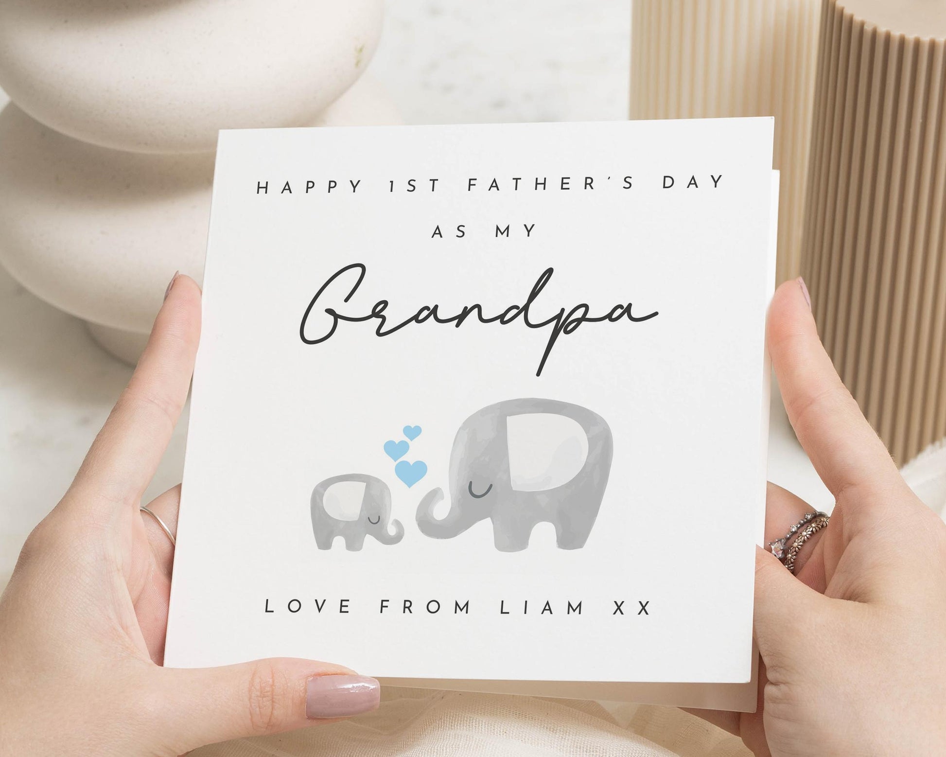 1st Fathers Day Card for Grandpa, Fathers Day Card from Baby, Elephant Card, Personalised Fathers Day Card, Cute Grandpa Card