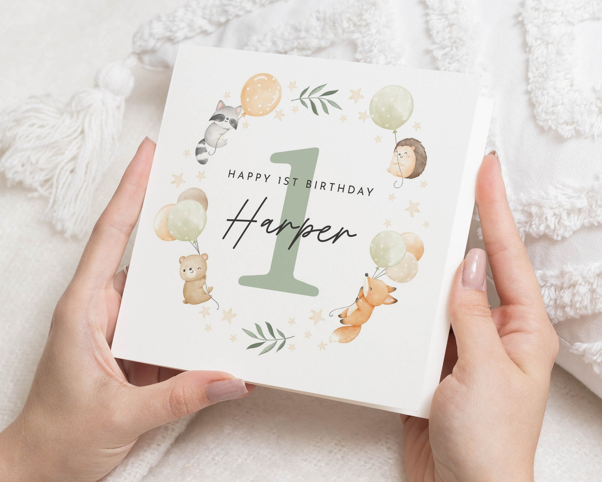 1st Birthday Card for Girl, Personalised First Birthday Card, Animal Birthday Card, Cute Birthday Card for Daughter, Custom Kids Card