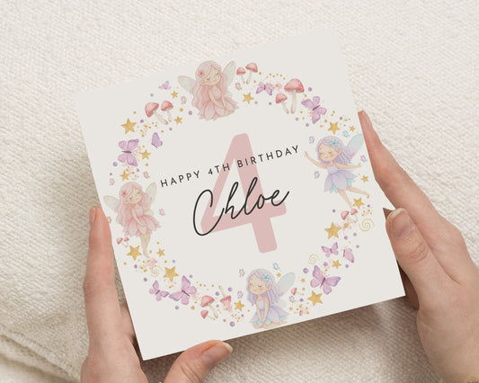 4th Birthday Card for Girl, Fairy Birthday Card, Personalised Birthday Card, Birthday Card for Daughter, Cute Birthday Card, Fairy Card