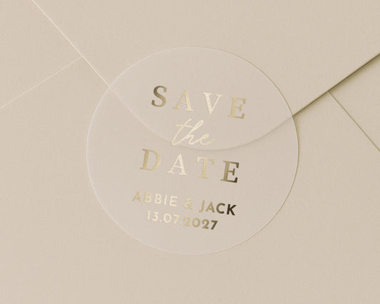 Save The Date Sticker, Gold Foil Wedding Sticker, Personalised Save The Date, Custom Wedding Sticker, Wedding Envelope Seal