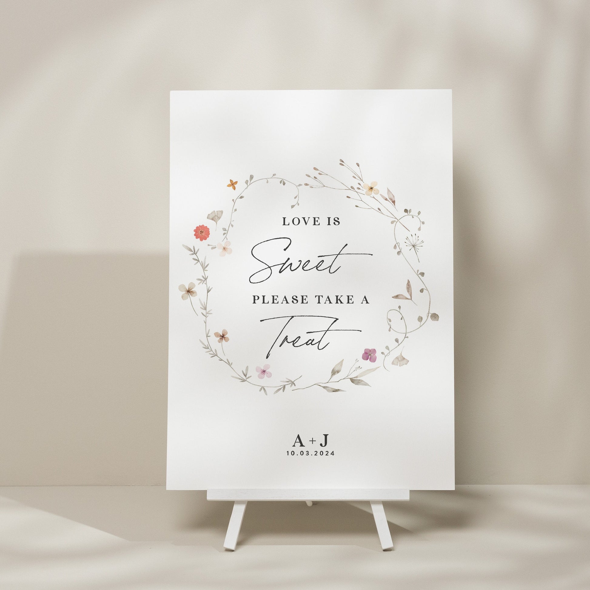 Floral Wreath Sweet Table Wedding Sign, Wildflower Wedding Sweet Station Sign, Take A Treat Wedding Sign, Love Is Sweet Sign 'Annie'