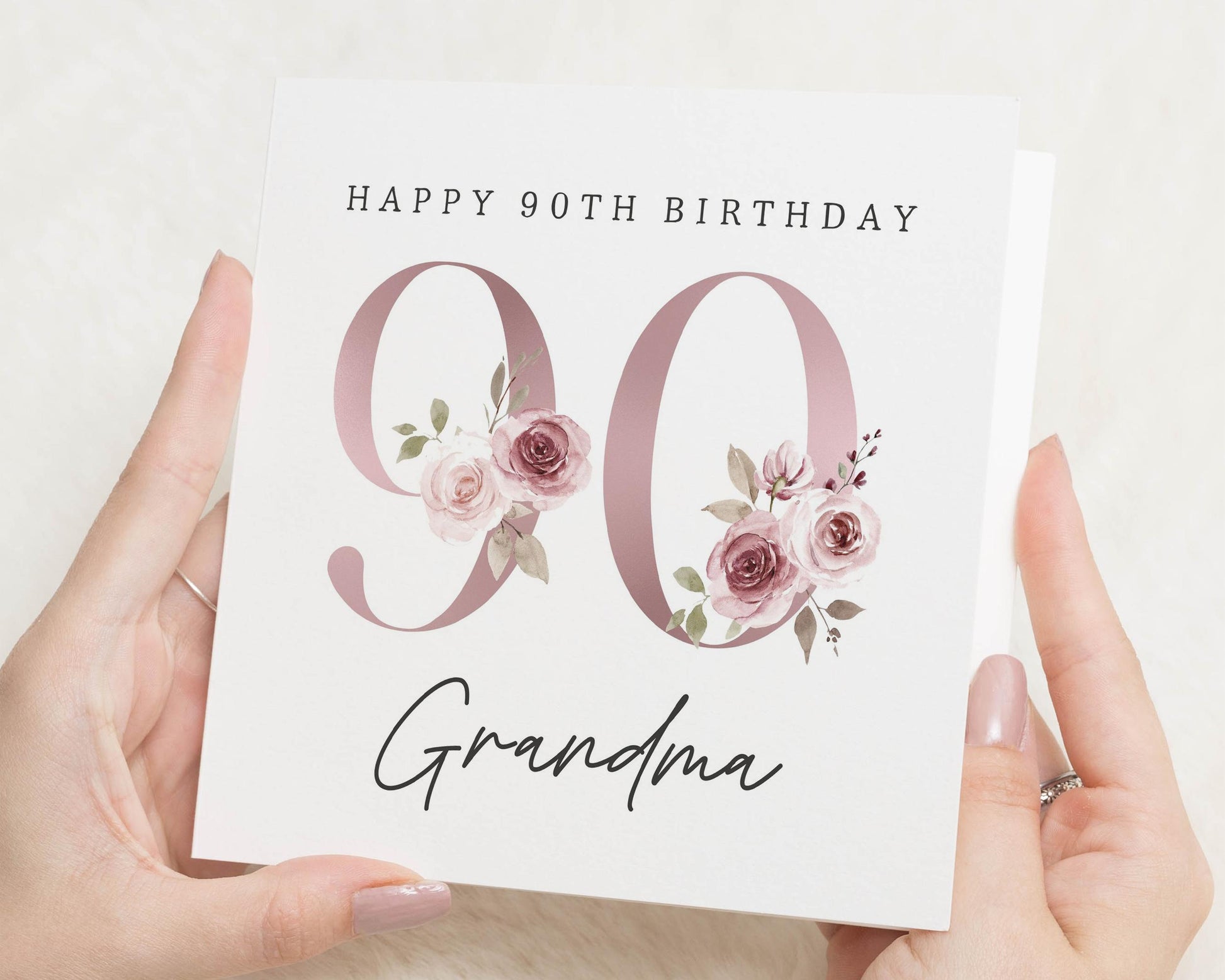 90th Birthday Card for Grandma, Floral Birthday Card for Her, Personalised 90th Birthday Card, Birthday Card for Grandma, Milestone Card