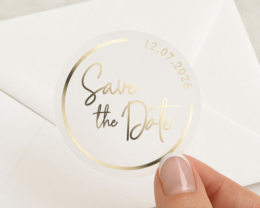 Save the Date Sticker, Gold Foil Save the Date, Wedding Save the Date Sticker, Personalised Wedding Sticker