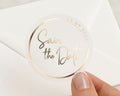Save the Date Sticker, Gold Foil Save the Date, Wedding Save the Date Sticker, Personalised Wedding Sticker