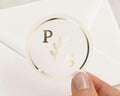 Personalised Wedding Sticker, Gold Foil Initials Sticker, Custom Monogram Wedding Seal, Envelope Seal, Wedding Date Sticker