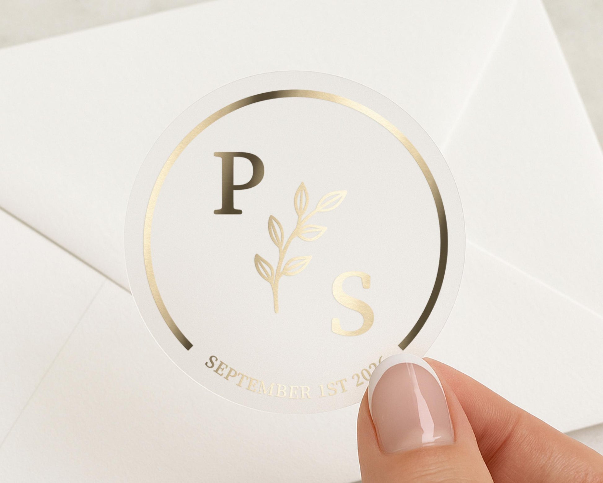 Personalised Wedding Sticker, Gold Foil Initials Sticker, Custom Monogram Wedding Seal, Envelope Seal, Wedding Date Sticker