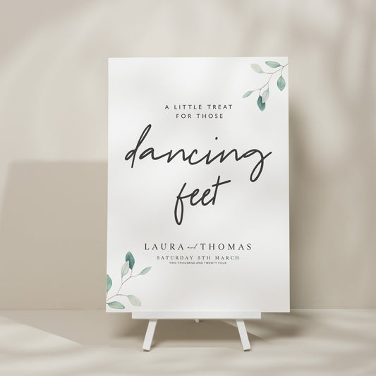 Wedding Dancing Feet Sign, Flip Flop Wedding Sign, Botanical Wedding Signage, Take A Pair Sign For Wedding, Minimalist Wedding 'Laura'