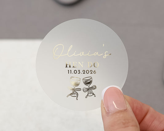 Hen Do Sticker, Personalised Hen Party Sticker, Custom Name Hen Do Label, Foil Hen Party Sticker, Bridal Shower Sticker, Gold Hen Do Sticker