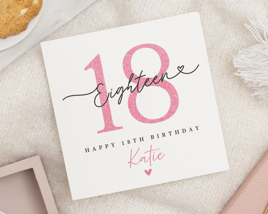 18th Birthday Card, Birthday Card for Her, Personalised 18th Birthday Card, Birthday Card for Daughter, Pink Birthday Card