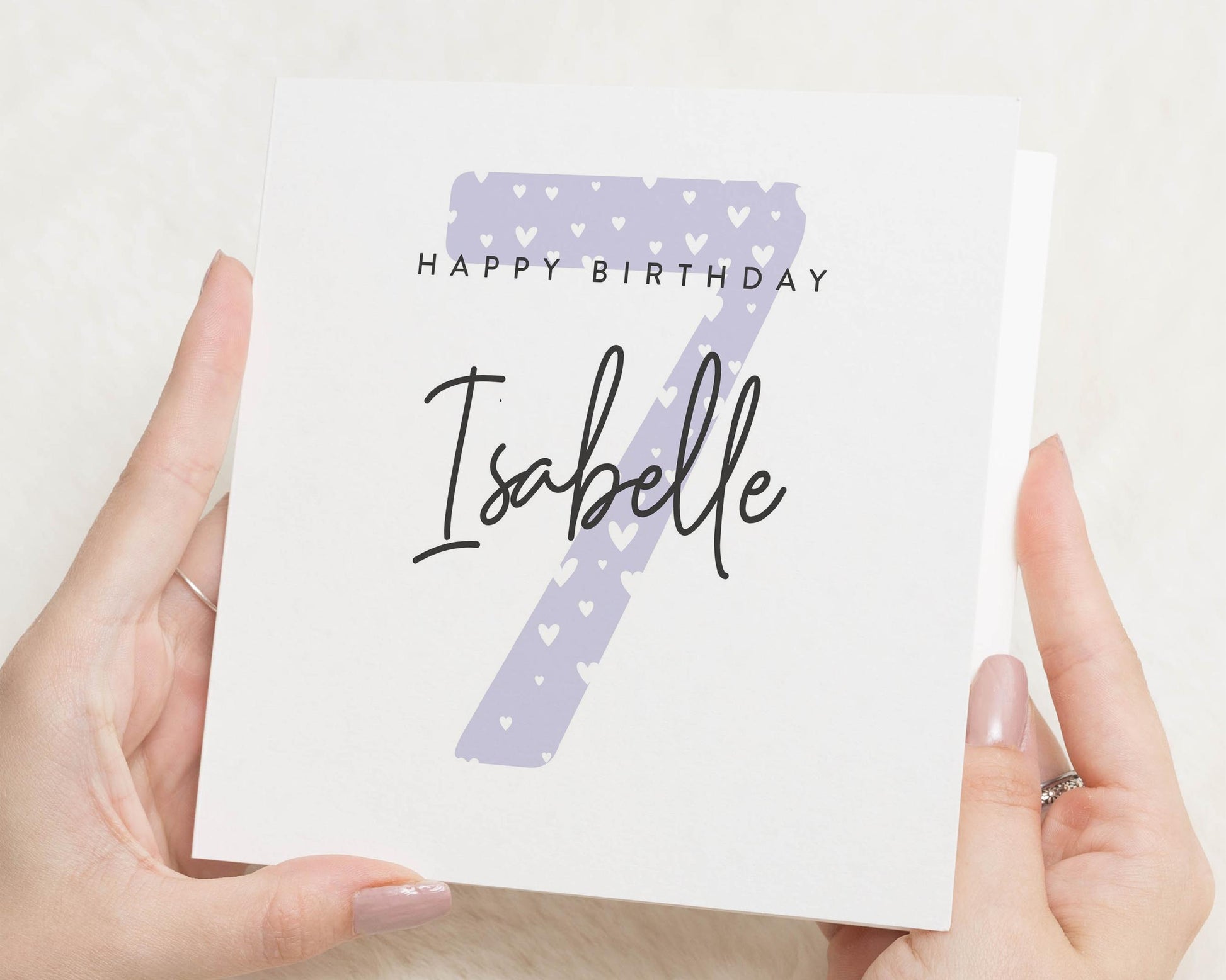 7th Birthday Card for Girl, Personalised Birthday Card, Birthday Card for Daughter, Custom Age Card, Birthday Card for Kids, Heart Design