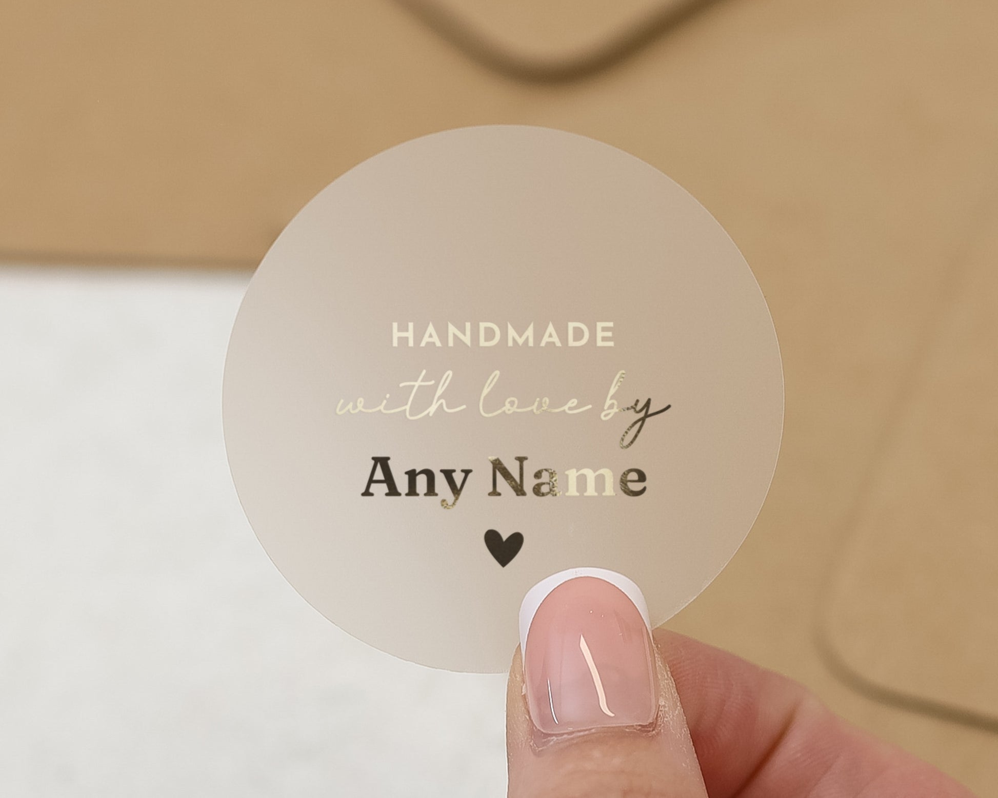 Handmade With Love By Stickers, Personalised Business Stickers, Custom Name Stickers, Gold Foil Labels