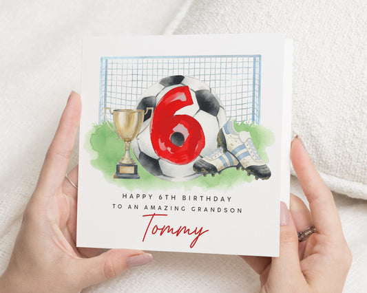 6th Birthday Card for Grandson, Football Birthday Card, Personalised Birthday Card for Boy, 6th Birthday Card, Grandson Birthday Card