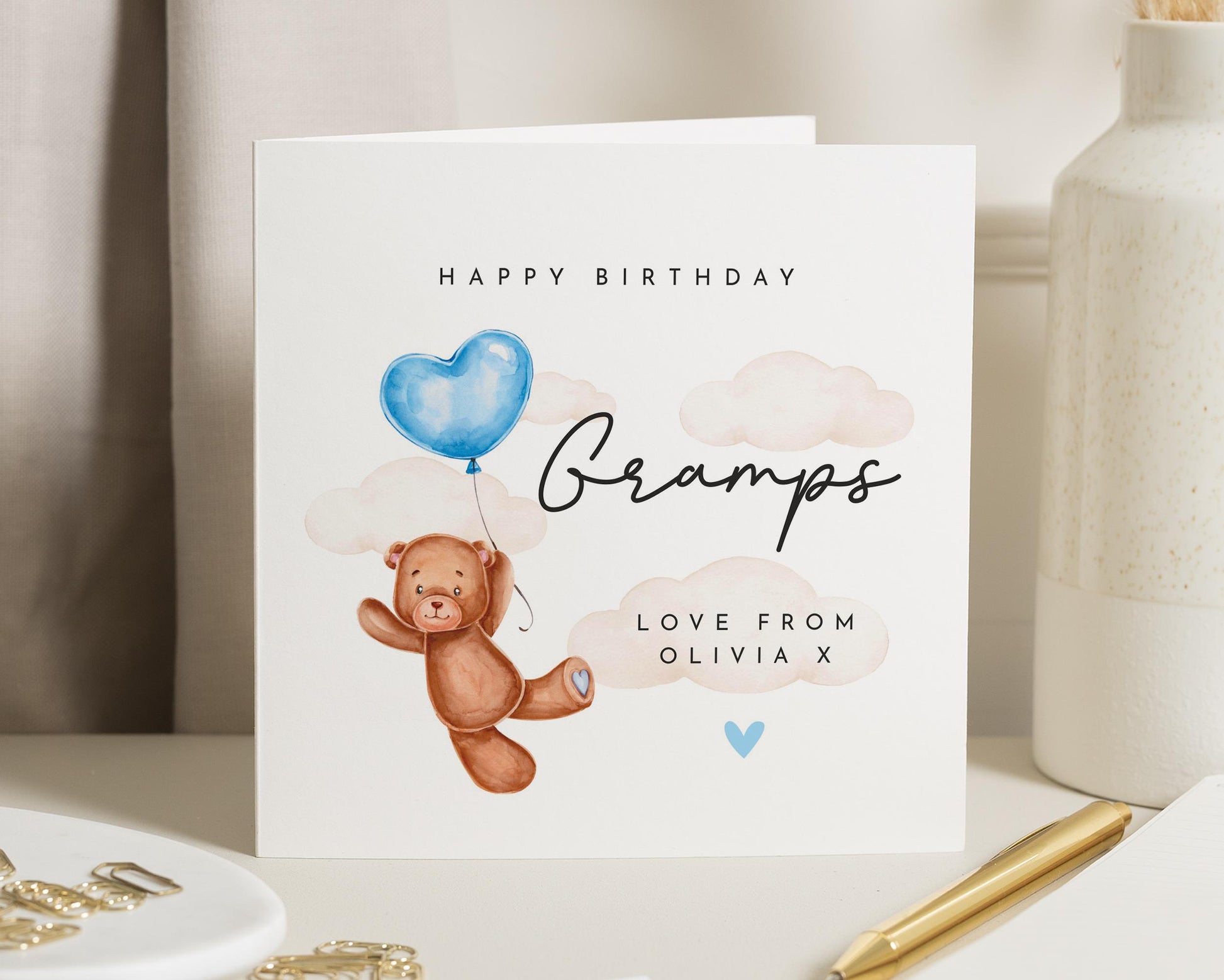 Birthday Card for Gramps, Personalised Birthday Card, Bear Birthday Card, Birthday Card from Grandchild, Cute Birthday Card for Him