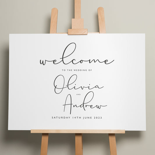 Wedding Welcome Sign, A1 Wedding Sign, Simple Modern Wedding Signage, Personalised Modern Welcome Sign, Minimalist Wedding Design, 'Olivia'