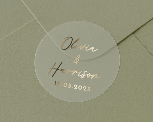 Personalised Wedding Sticker, Custom Name Wedding Seal, Gold Foil Wedding Sticker, Wedding Envelope Seal, Wedding Date Sticker