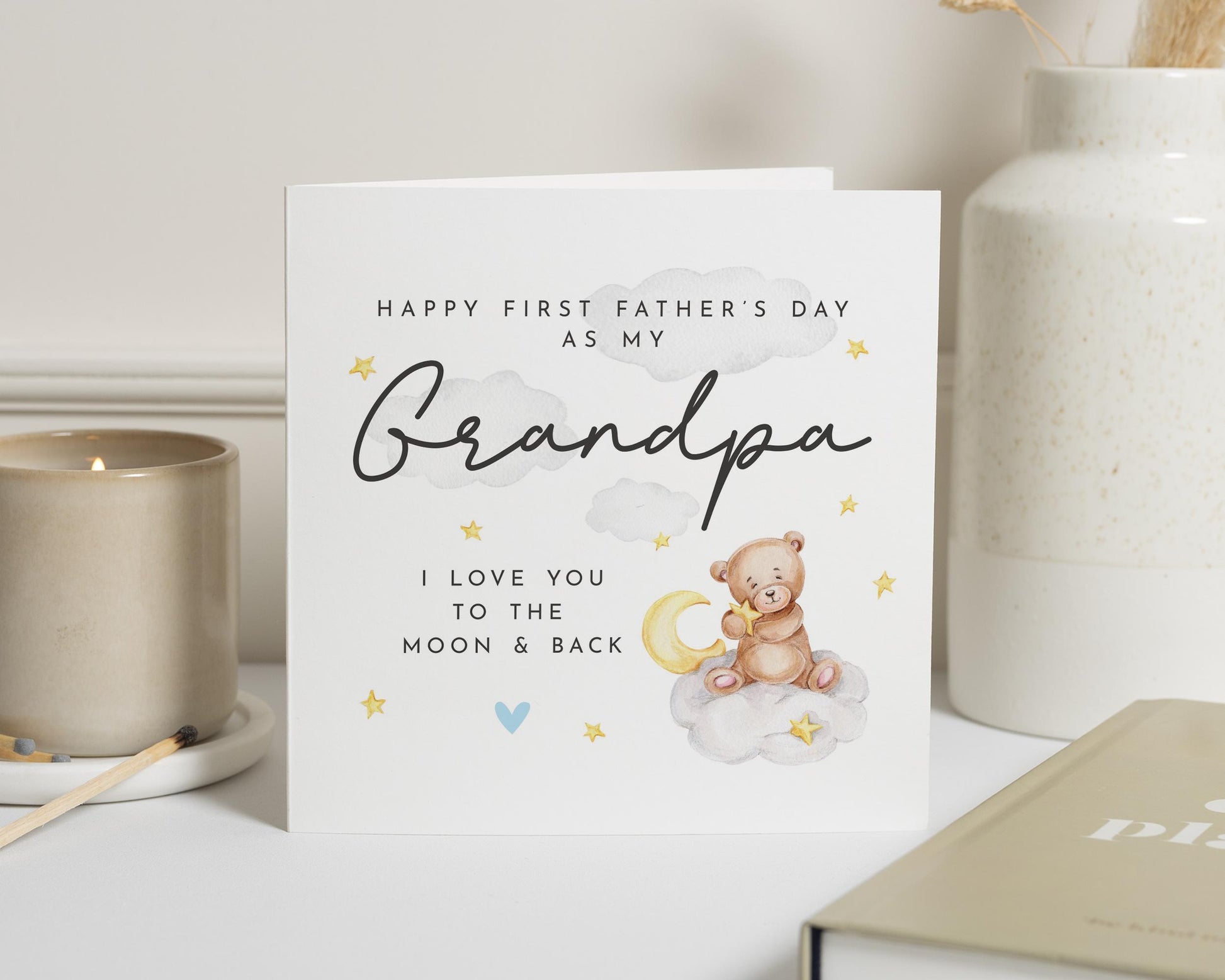 First Fathers Day Card for Grandpa, Fathers Day Card from Grandchild, Cute Bear Card, Fathers Day Card for Him, I Love You to the Moon Card
