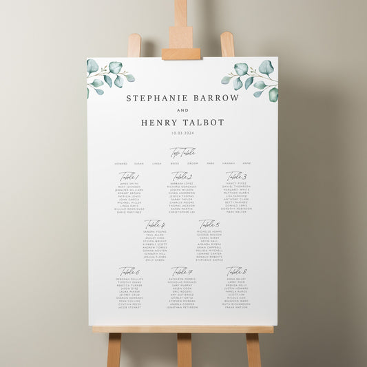 Personalised Botanical Seating Plan, Greenery Floral Wedding Table Plan, Green Foliage Find Your Seat Sign, Rustic Wedding Decor 'Stephanie'