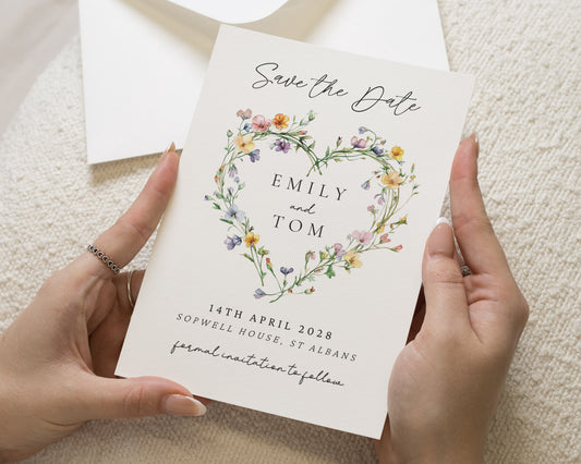 Personalised Save the Date Card, Wedding Save the Date Card, Floral Save the Date, Custom Save the Date, Heart Save the Date Card