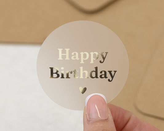 Happy Birthday Sticker, Birthday Sticker, Gold Foil Birthday Label, Birthday Envelope Seal, Birthday Party Sticker, Birthday Gift Sticker