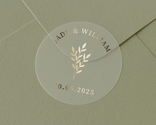 Personalised Wedding Sticker, Gold Foil Wedding Seal, Custom Name Date Sticker, Envelope Seal, Wedding Favour Sticker