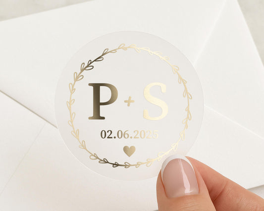 Personalised Wedding Sticker, Initials Wedding Seal, Custom Date Sticker, Gold Foil Wedding Sticker, Envelope Seal, Wedding Decoration