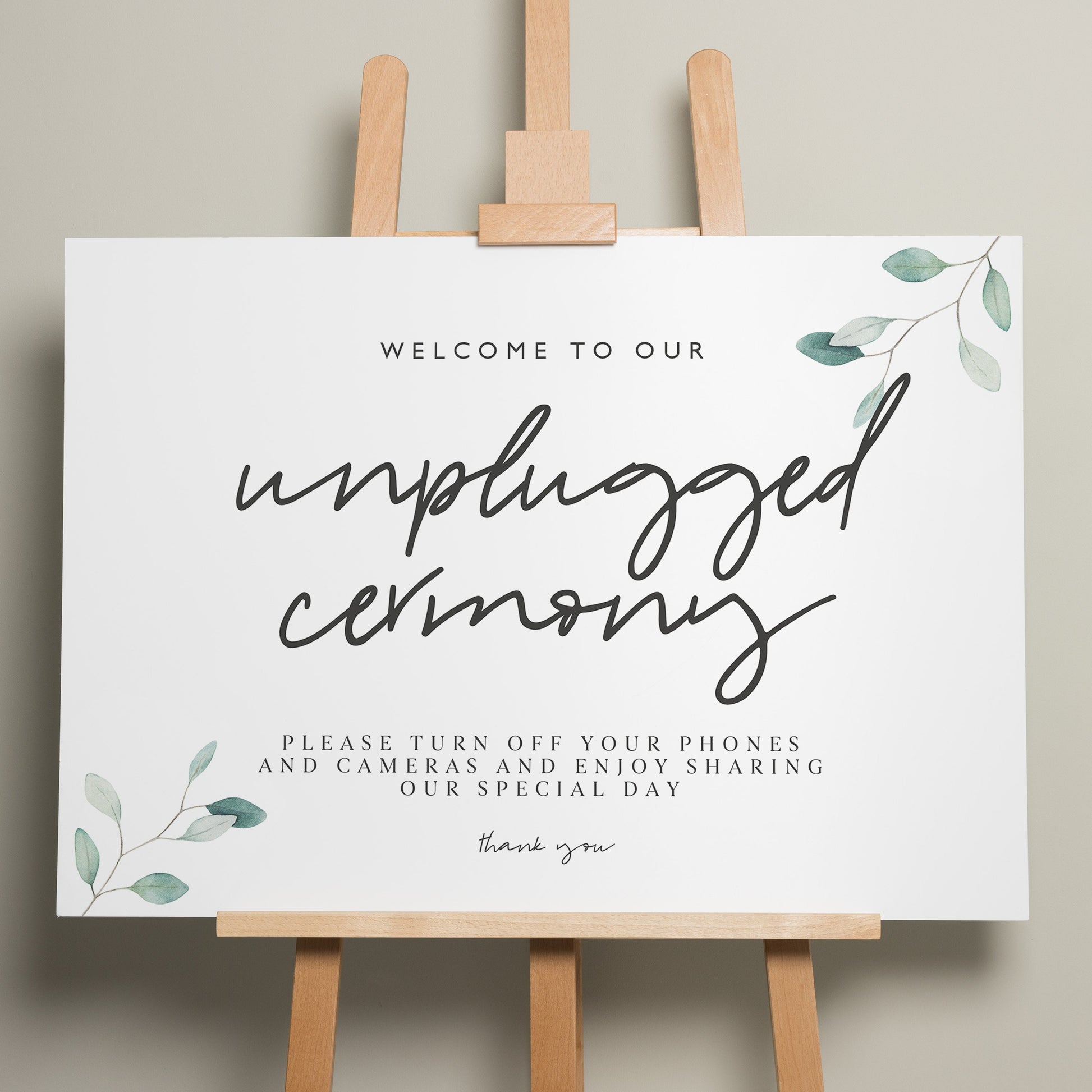 Unplugged Wedding Ceremony Sign, Simple Unplugged Wedding Sign, Botanical Wedding Signage, Wedding Ceremony Sign, Minimalist Wedding 'Laura'