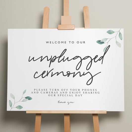 Unplugged Wedding Ceremony Sign, Simple Unplugged Wedding Sign, Botanical Wedding Signage, Wedding Ceremony Sign, Minimalist Wedding 'Laura'