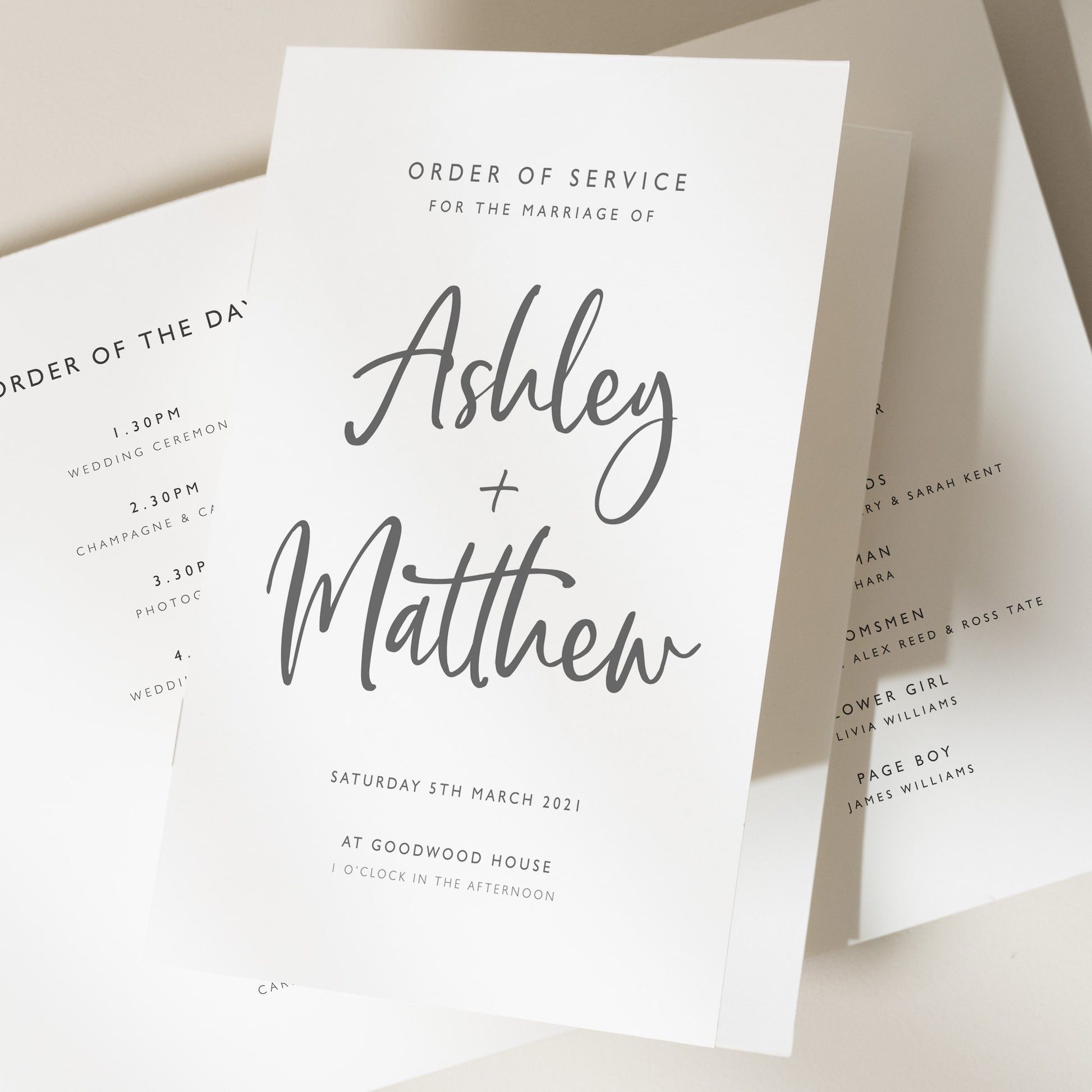 Script Order Of Service Booklet, Simple Civil Ceremony Program For Wedding, Modern Order Of The Day 'Ashley'