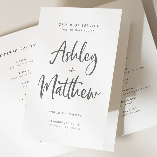Script Order Of Service Booklet, Simple Civil Ceremony Program For Wedding, Modern Order Of The Day 'Ashley'