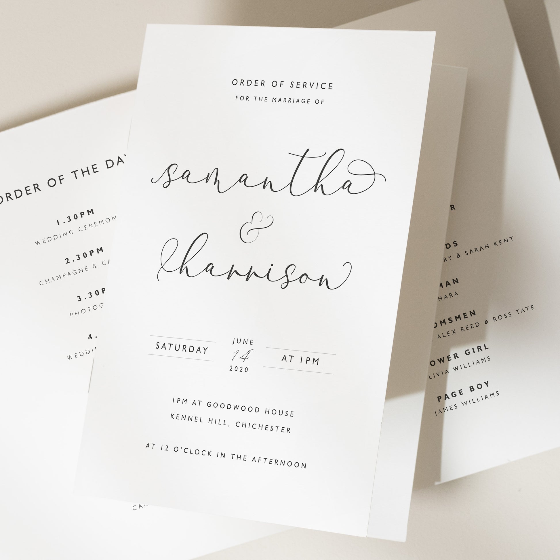 Order of Service Wedding, Order Of The Day, Order Of Service Cover, Order Of Service Booklet 8 Pages, Simple Wedding Booklet 'Samantha'