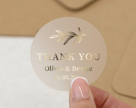 Thank You Sticker, Wedding Thank You Sticker, Personalised Thank You Label, Gold Foil Thank You, Custom Wedding Sticker