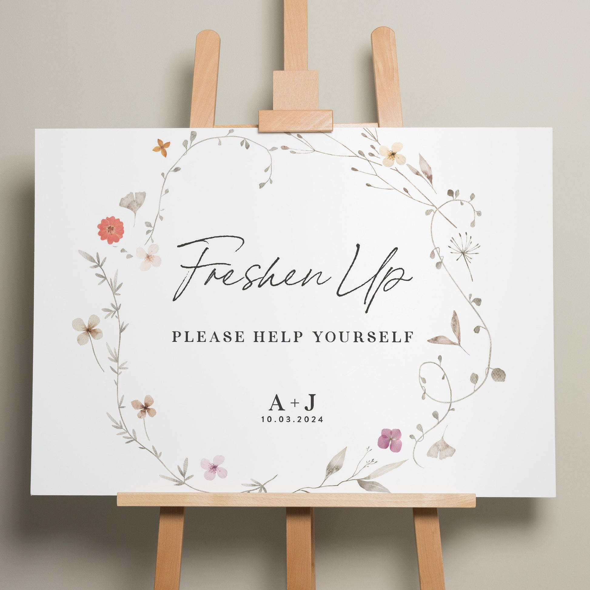 Floral Wedding Bathroom Sign, Freshen Up Wedding Sign, Wildflower Wedding Bathroom Basket Sign, Help Yourself Sign, Minimalist Sign 'Annie'