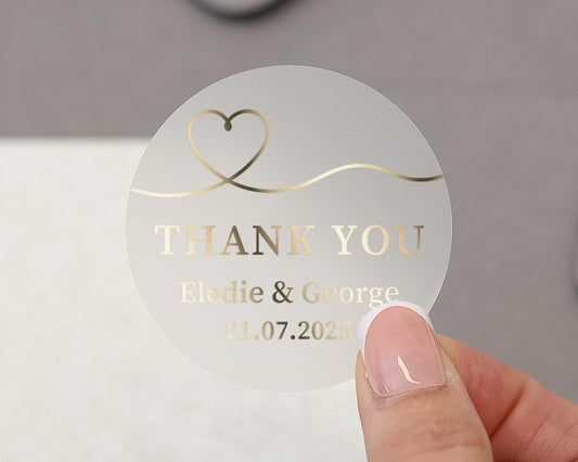 Thank You Sticker, Personalised Wedding Thank You Sticker, Gold Foil, Custom Names, Wedding Favour Sticker, Round Thank You Label