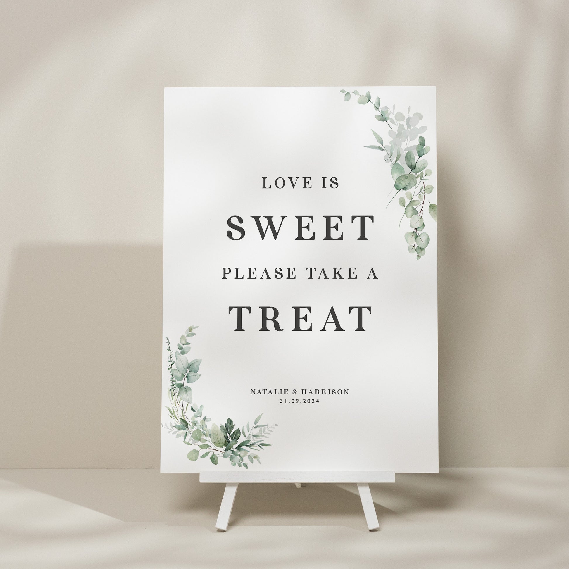 Botanical Sweet Station Wedding Sign, Wedding Sweet Table Sign, Take A Treat Wedding Sign, Minimalist Foliage Wedding Theme Sign 'Natalie'