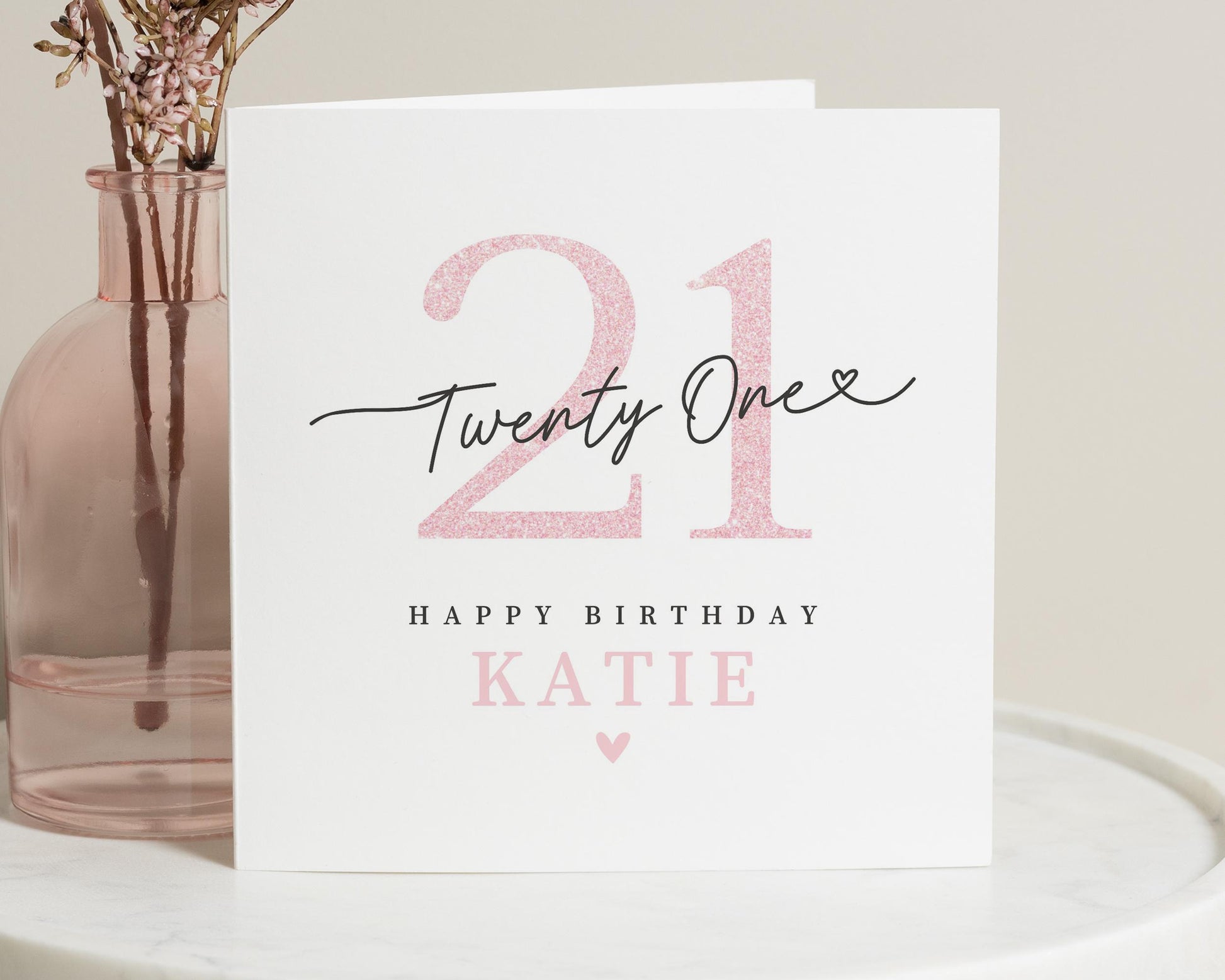 21st Birthday Card for Her, Personalised Birthday Card, Birthday Card for Daughter, 21st Birthday Card for Friend, Pink Birthday Card