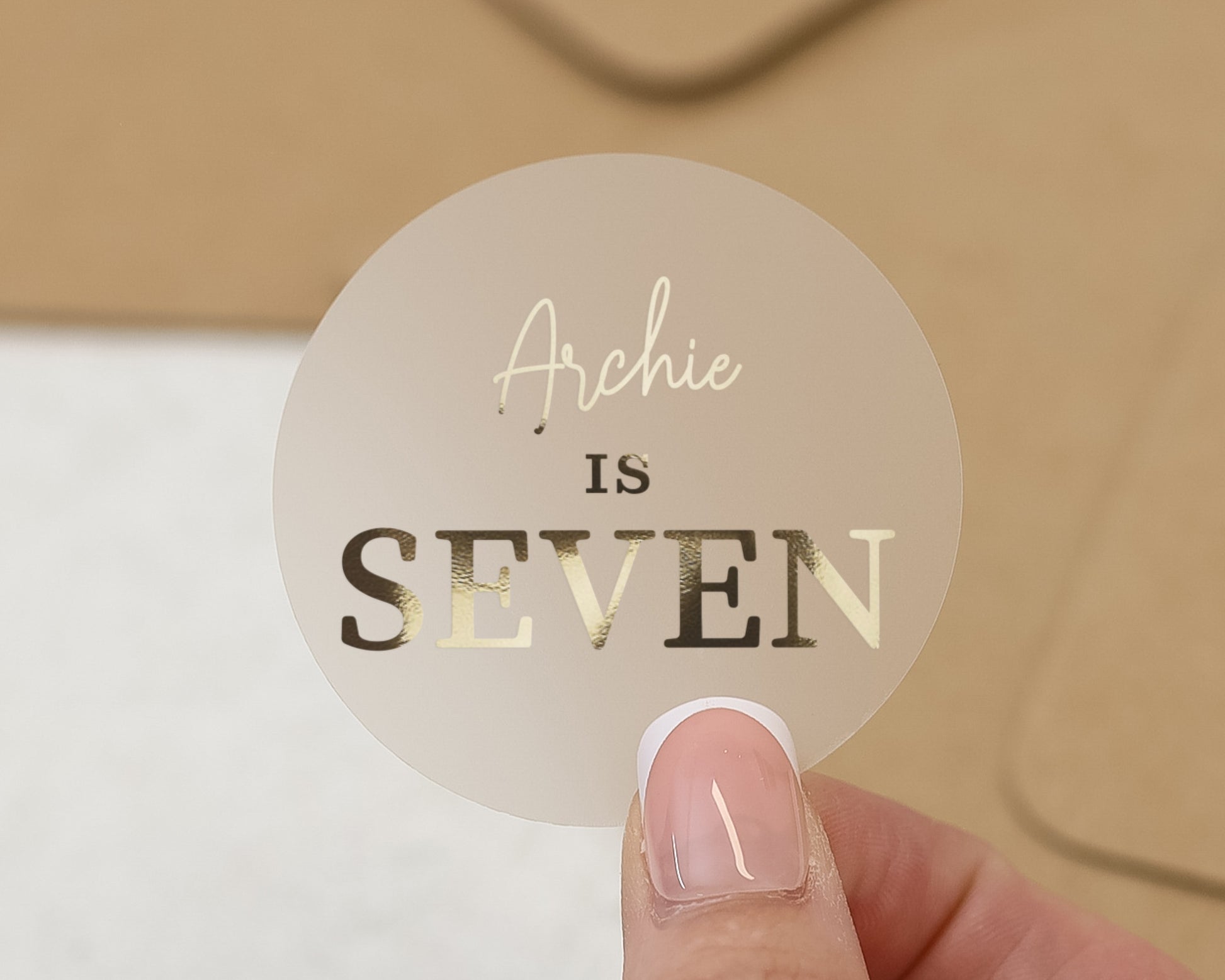 Personalised Birthday Sticker, Custom Name Age Sticker, Birthday Party Sticker, Kids Birthday Label, Gold Foil Birthday Sticker