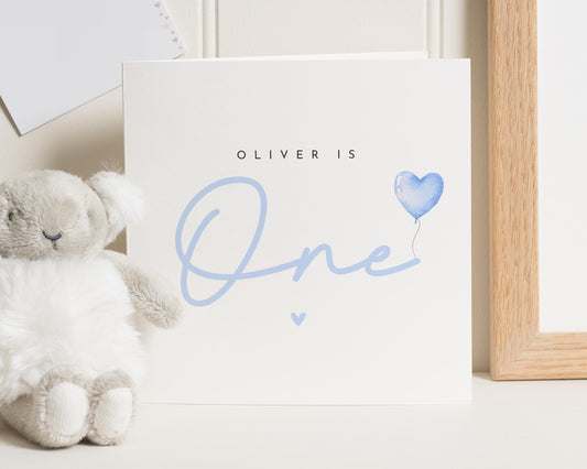 1st Birthday Card for Boy, Personalised First Birthday Card, One Year Old Card, Birthday Card for Son, Blue Balloon Birthday Card