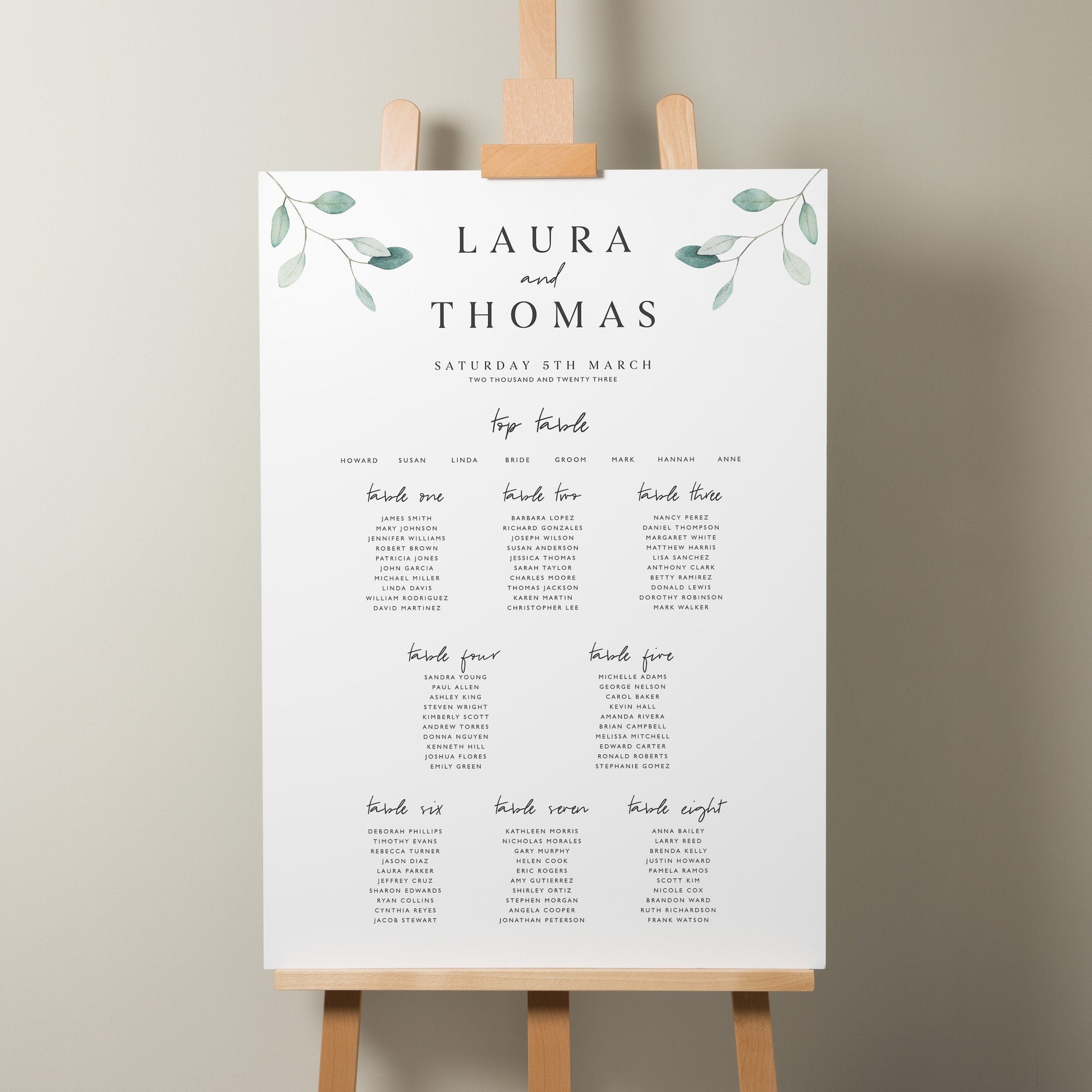 Wedding Table Plan, Personalised Table Seating Plan, Greenery Wedding, Find Your Seat Sign, Rustic Greenery Wedding Décor A1 'Laura'